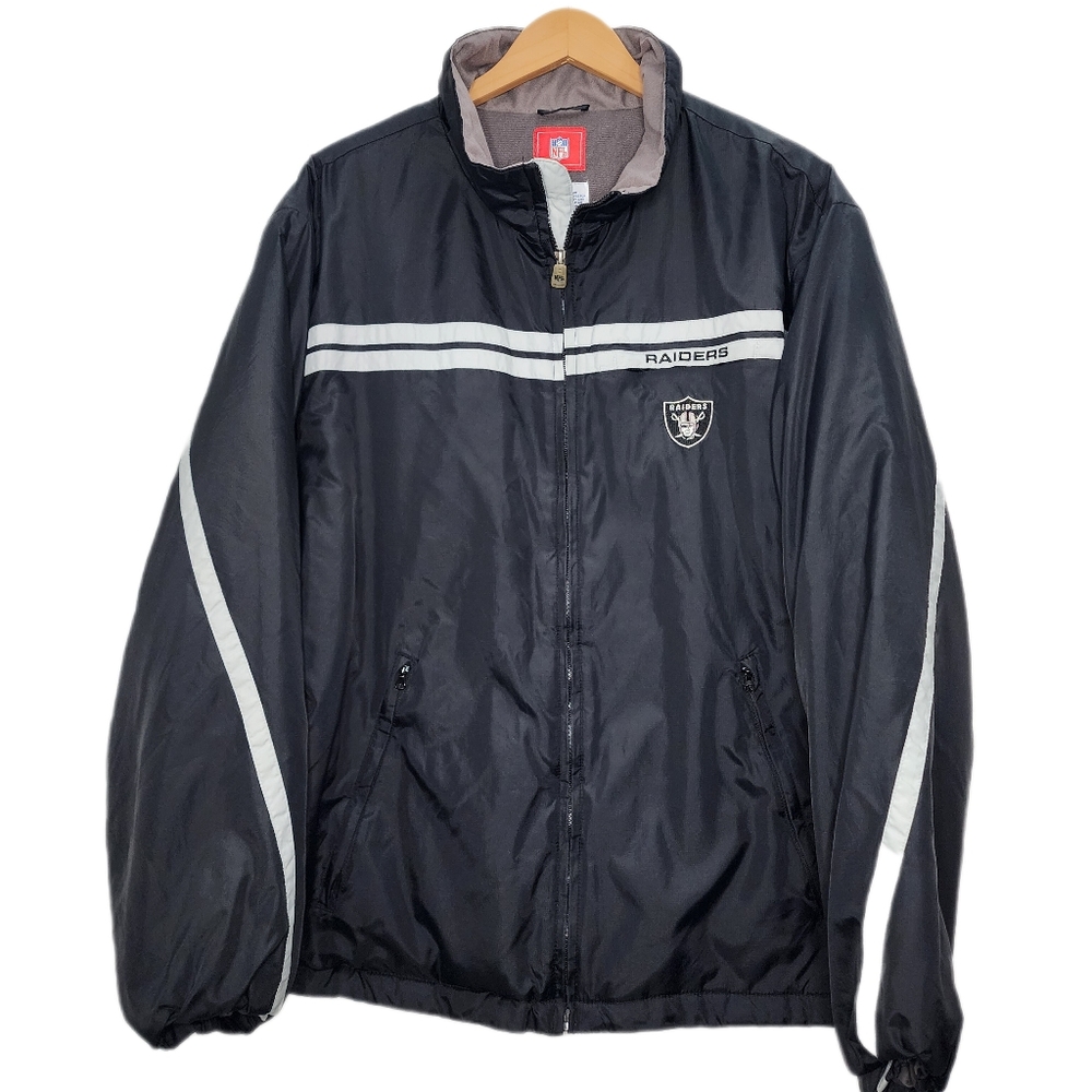 NFL OAKLAND RAIDERS Mens Vintage Black & Silver Windbreaker Jacket - XXL - Picture 2 of 9